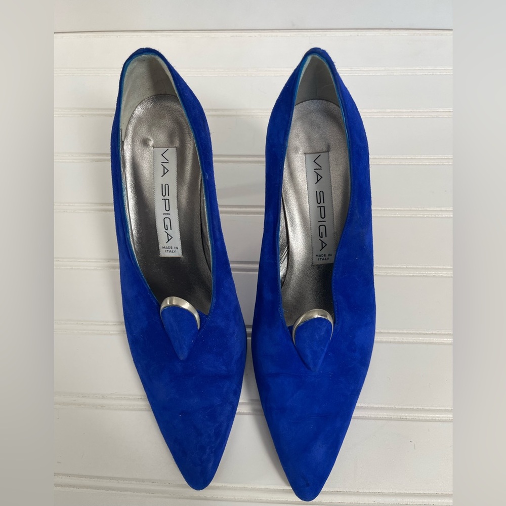Vintage Via Spiga Womens Made in Italy SZ 8B EU45 Electric Royal Blue Pump Shoe
